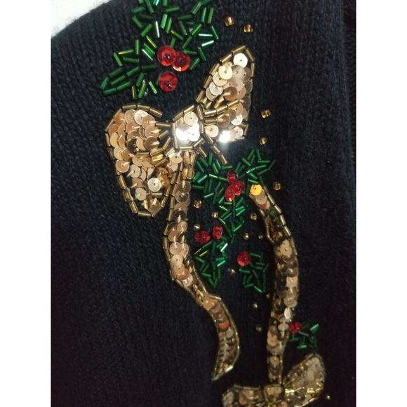 Vintage Karen Scott Evening Christmas Beaded Bows Cardigan Sweater - Picture 2 of 5